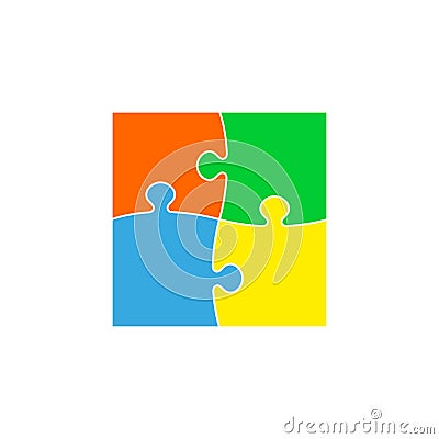 Jigsaw icon. Four colourful puzzle pieces connected together Vector Illustration